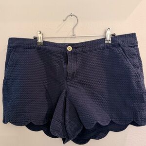 Lilly Pulitzer Navy Scalloped Hem High-Waist Shorts